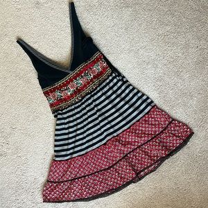 Free People Embroidered Striped Empire Waist Dress